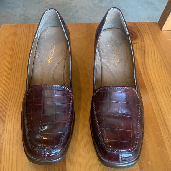 Aerosoles Final Exam Brown Slip On Croc Embossed Wedge Loafer Shoes - Picture 3 of 17